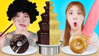 RICH Girl vs BROKE Girl Chocolate Fondue Challenge! Funny Battle with Food by HIU 하이유