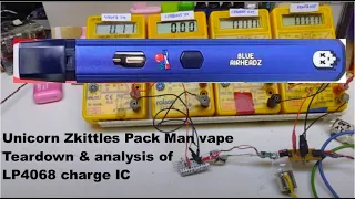 Unicorn Zkittles Pack Man vape with USB C connector and push button analysis & look at LP4068 IC.