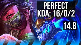 AKALI vs AURELION SOL (MID) | 16/0/2, Quadra, Legendary, 800+ games | KR Master | 14.8