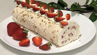 Меренговый рулет "Клубника со сливками", это нежно и очень вкусно/"Strawberry with cream"