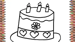 How to draw a cute birthday cake || easy birthday cake drawing for kids || birthday cake drawing