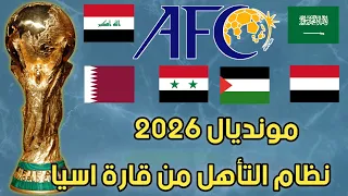 نظام الجديد بمونديال 2026.نظام التصفيات والتأهل من قارة اسيا.عدد مقاعد كل قارة.