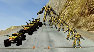 Big & Small Zombie and Transformer Bumblebee Monster jam trucks Vs Death Ride beamngdrive