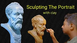 Live portrait sculpture in clay. sculpting Tutorial. live sculpture demo. How to sculpture head.