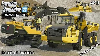 Excavating RIVERSAND in the MINE w/VOLVO & KOMATSU | Public Work | Farming Simulator 22 | Episode 11