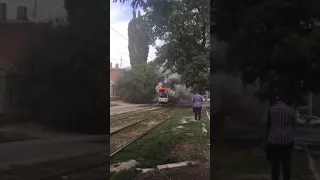 Горит трамвай в Новочеркасске 5 сентября 2017
