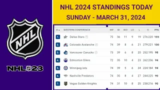 NHL Standings Today as of March 31, 2024| NHL Highlights | NHL Reaction | NHL Tips