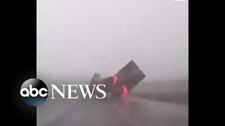 Semitruck is blown over by high winds in Nebraska | #shorts | ABC News