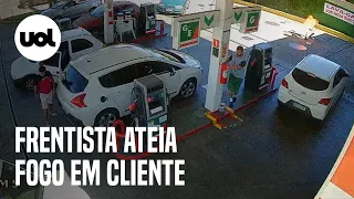 Frentista ateia fogo em cliente em posto de gasolina em Curitiba; câmera flagra vítima em chamas