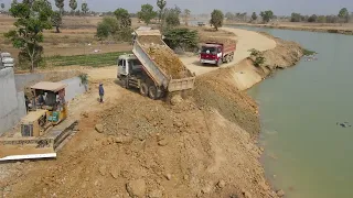 Amazing Activities Best Project Build Road Near Canal With Power Bulldozer and Wheel 10