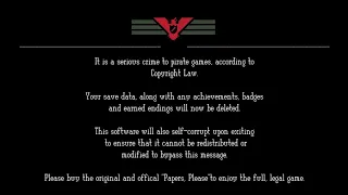 Papers, Please Anti Piracy Message