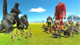 Godzilla 2014 x Kong + Shin Godzilla + Modern Weapon vs Colossal Titan + Titan Beast + Team Fantasy