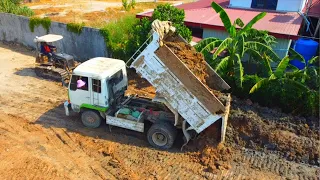 Perfect First Start New Project Land Fill Up Dozer Mitsubishi Push Soils  Lake With Dump Truck 5Ton