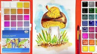Рисунок АКВАРЕЛЬЮ для детей - Как нарисовать ГРИБОК осенью