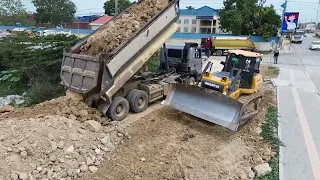 Full Project Clearing Lake and Fill the Land by Bulldozer SHANTUI Moving Big Soil into Water, Part 1