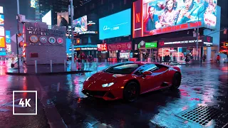 4K Walking in the rain - Times Square, Manhattan, New York City | Binaural City Sounds Rain Ambience