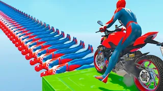 Spiderman bridge with moto racing and falling in the water - Venom Avatar Challange