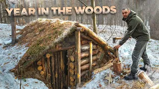 My dugout in the woods is 1 year old, Bushcraft shelter, Solo overnight