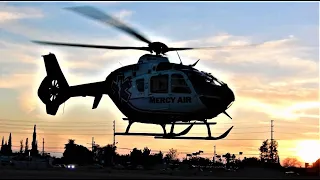 EC135 Start Up & Takeoff Air Ambulance Sunset Eurocopter / Airbus H135 N586AM