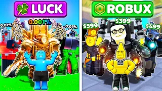 Max ROBUX vs Max LUCK in Toilet Tower Defense!