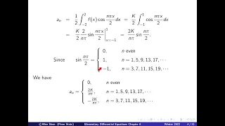 V8-4: Fourier series Example with an even, discontinuous function; Elementary Differential Equations