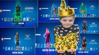 My 10 Year Old Kid Getting A Fortnite GOLD CROWN Victory Win Using ALL 7 NEW Battle Pass Skins