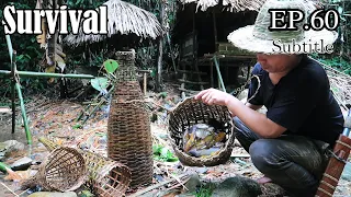 Survival Skills Challenge - Wilderness Alone In Rainforest | EP.60 - Fish Traps & DIY Hats