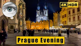 Prague Evening Walking tour: Old Town Square, Charles Bridge 🇨🇿 Czech Republic 4k HDR ASMR