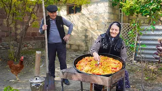 AZERBAIJAN! Grandma Made Delicious Pizza in Her Own Country House, Village Style Pizza Recipe!