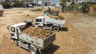 Finish the project 100% Land filling D31px Bulldozer KOMATSU Push Fill the soil And Small Dump Truck