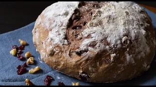 No Knead! Cranberry & Walnut Bread with wholewheat & honey. So easy!!