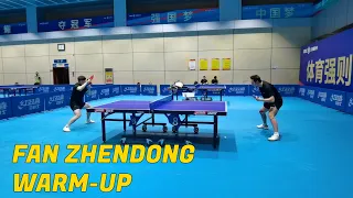 Fan Zhendong, Xu Xin, Chen Meng warm-up for FINALS