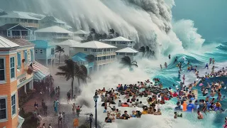 Emergency evacuation in Cayman Islands! Tsunami waves destroyed houses in one day
