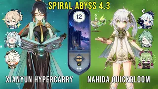 C0 Xianyun Hypercarry and C0 Nahida Quickbloom - Genshin Impact Abyss 4.3 - Floor 12 9 Stars