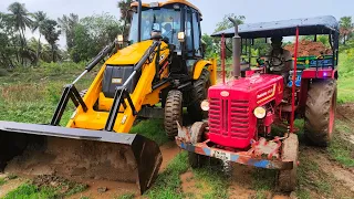 JCB 3dx goes to loading mud with Mahindra 415 di tractor closing pit | @Mohantractorslife