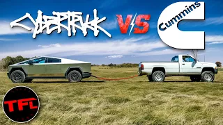 Tesla Cybertruck vs Classic Ram Cummins Tug of War!