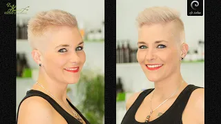 extreme short haircut women | pixie buzzcut | crew cut girl | platinum blonde women undercut short