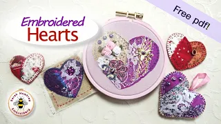 Embroider a heart for Valentines! Embroidery stitches, silk ribbon, beadwork & slow stitching