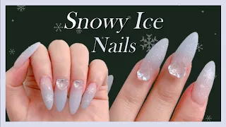 Nail Art Korean Nail 💅/Snowy Ice Nails/winter nail/nail design/self nail
