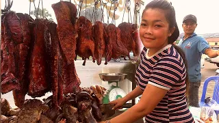 VERY Popular Chopped Meat, Roasted Duck, Pork Head Skin & More | Cambodian Street Food
