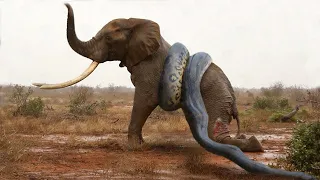 【野生動物の攻撃】巨大なニシキヘビは、その大きな体でゾウをぎゅっと包み込みました。