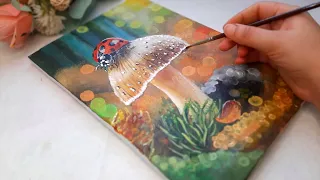 How to paint a mushroom || Acrylic painting step by step for beginners