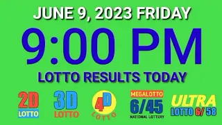 9pm Lotto Result Today PCSO June 9, 2023 Friday ez2 swertres 2d 3d 4d 6/45 6/58