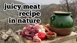 COOKING MEAT IN CLAY POT ON THE FIRE | HOW TO MAKE CLAY POT MEAT? | OUTDOOR COOKING