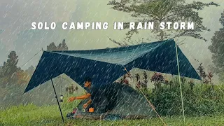 SOLO CAMPING WAS HIT BY CRAZY STORM - LONG HEAVY RAIN AND THUNDERSTORM - ASMR