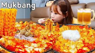 🍜차돌마파두부면+쏘맥두잔🍻 차돌때려넣은 매콤~한 마파두부엔 계란국 + 쏘맥이 진리임🍛👸 KOREANFOOD MUKBANG ASMR EATINGSHOW REALSOUND 요리 먹방