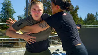 Ronda Rousey trains with Shayna Baszler in WrestleMania sparring session