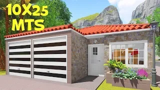 Plano de casa para terreno de 10x25 metros con 3 dormitorios y piscina