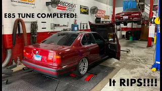 The turbo E34 FINALLY puts down some power on the dyno! Full e85 dyno and street pulls