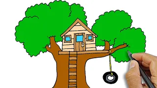 How to draw a treehouse easy step by step | Easy Drawing Tricks